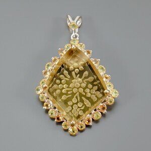 Pendant 45ct Natural Carved Lemon Quartz with Peridot Citrine 925